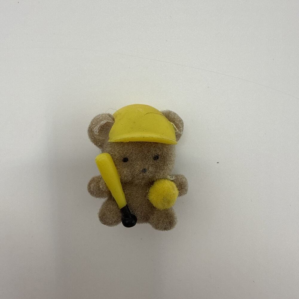 Russ Berrie & Co. Vintage Flocked Baseball Mini Teddy Bear 1.25"